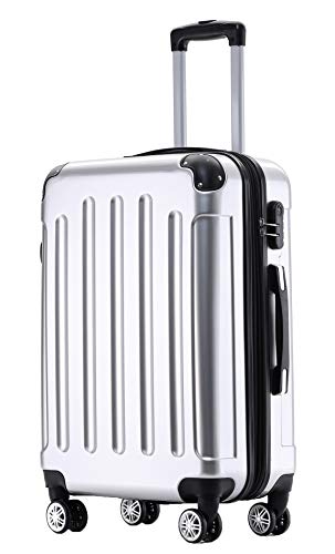 BEIBYE Zwillingsrollen 2048 Hartschale Trolley Koffer Reisekoffer Taschen Gepäck in M-L-XL-Set (Silber, M) von BEIBYE