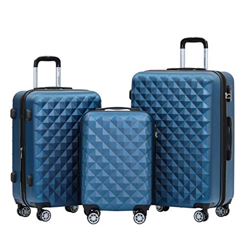 BEIBYE Zwillingsrollen 2066 Hartschale Trolley Koffer Reisekoffer Gepäck M-L-XL-Set (Blau, Set) von BEIBYE