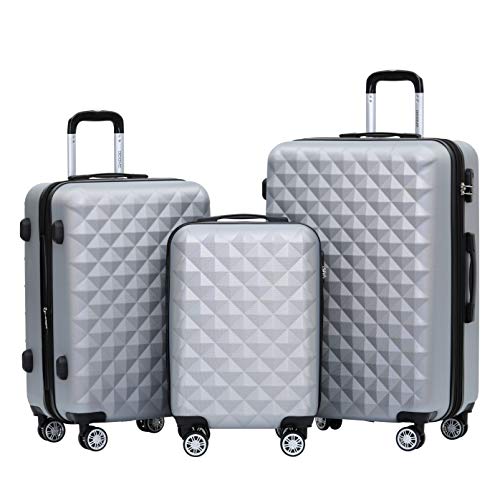 BEIBYE Zwillingsrollen 2066 Hartschale Trolley Koffer Reisekoffer Gepäck M-L-XL-Set (Silber, Set) von BEIBYE