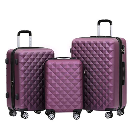 BEIBYE Zwillingsrollen 2066 Hartschale Trolley Koffer Reisekoffer Gepäck M-L-XL-Set (Violett, Set) von BEIBYE