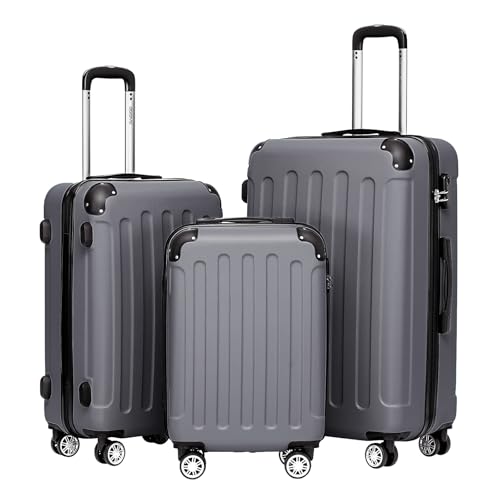 BEIBYE Zwillingsrollen Hardcase Reisekoffer Koffer Trolleys Hartschale in XL-L-M in 14 Farben (Businessgrau, Kofferset) von BEIBYE