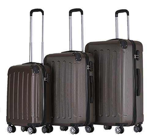 BEIBYE Zwillingsrollen Hardcase Reisekoffer Koffer Trolleys Hartschale in XL-L-M in 14 Farben (Coffee, Kofferset) von BEIBYE
