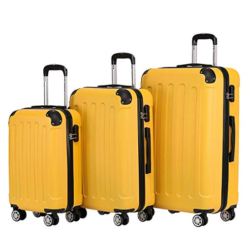 BEIBYE Zwillingsrollen Hardcase Reisekoffer Koffer Trolleys Hartschale in XL-L-M in 14 Farben (Gelb, Kofferset) von BEIBYE