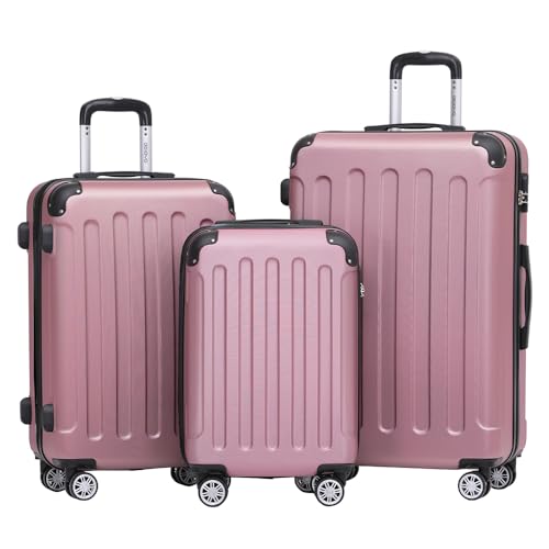 BEIBYE Zwillingsrollen Hardcase Reisekoffer Koffer Trolleys Hartschale in XL-L-M in 14 Farben (Rosa, Kofferset) von BEIBYE