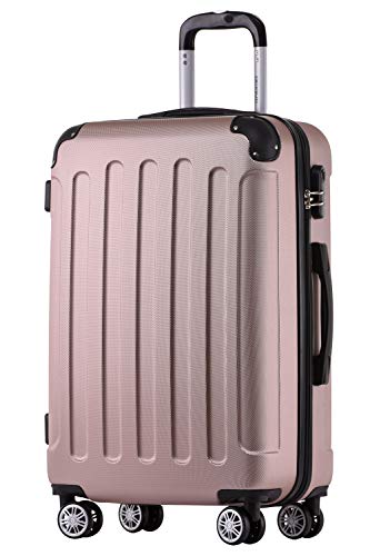 BEIBYE Zwillingsrollen Hardcase Reisekoffer Koffer Trolleys Hartschale in XL-L-M in 14 Farben (Rosagold, Großer Koffer (76 cm)) von BEIBYE
