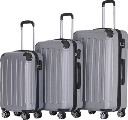 BEIBYE Zwillingsrollen Hardcase Reisekoffer Koffer Trolleys Hartschale in XL-L-M in 14 Farben (Silber, Kofferset) von BEIBYE