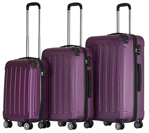 BEIBYE Zwillingsrollen Hardcase Reisekoffer Koffer Trolleys Hartschale in XL-L-M in 14 Farben (Violett, Kofferset) von BEIBYE
