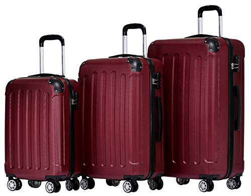 BEIBYE Zwillingsrollen Hardcase Reisekoffer Koffer Trolleys Hartschale in XL-L-M in 14 Farben (Weinrot, Kofferset) von BEIBYE