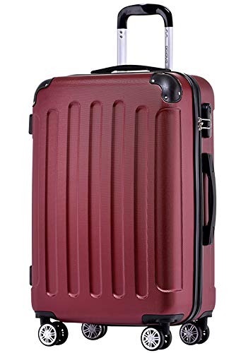 BEIBYE Zwillingsrollen Hardcase Reisekoffer Koffer Trolleys Hartschale in XL-L-M in 14 Farben (Weinrot, Mittler Koffer (66cm)) von BEIBYE
