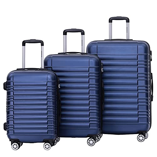 BEIBYE Zwillingsrollen Reisekoffer Koffer Trolleys Hartschale M-L-XL-Set (Dunkelblau, Set) von BEIBYE