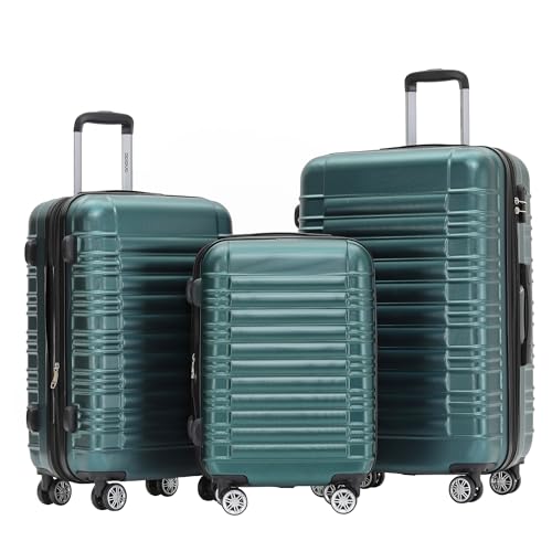 BEIBYE Zwillingsrollen Reisekoffer Koffer Trolleys Hartschale M-L-XL-Set (Dunkelgrün, Set) von BEIBYE