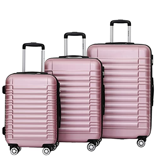BEIBYE Zwillingsrollen Reisekoffer Koffer Trolleys Hartschale M-L-XL-Set (Rosa, Set) von BEIBYE