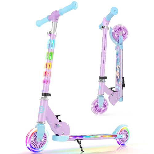 BELEEV V3 Roller Kinder Scooter 6 Jahre, Upgrade mit LED Leuchtenden Rädern, Lenksäule und Deck, 4 Höhenverstellbar, Hinterradbremse, Faltbare Scooter Kinder 4 Jahre Mädchen Jungen,für 3-12 Jahren von BELEEV