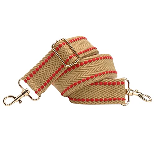 BENAVA Taschengurt Schulterriemen Braun Beige Rot Verstellbar Baumwolle 40mm Karabiner Farbe Gold – Stilvolles Accessoire für Taschen Handtaschen von BENAVA
