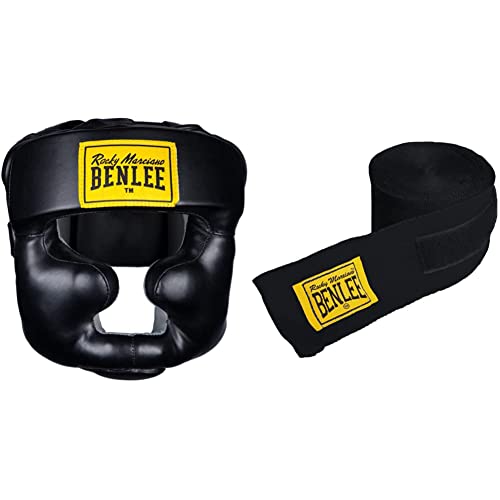 BENLEE Rocky Marciano Kopfschützer Full Protection, Schwarz, L/XL & BENLEE Unisex-Adult Rocky Marciano Boxbandagen, Schwarz, 3m von BENLEE Rocky Marciano