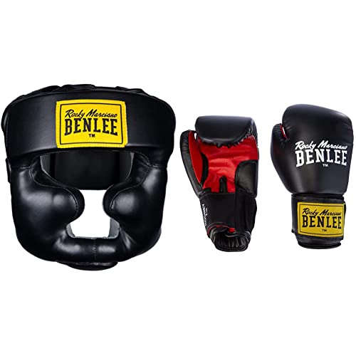 BENLEE Rocky Marciano Kopfschützer Full Protection, Schwarz, L/XL & Boxhandschuhe Pu Training Gloves Rodney, Schwarz/Rot, 14 von BENLEE Rocky Marciano