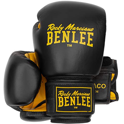 BENLEE Rocky Marciano Unisex – Erwachsene Draco Leather Boxing Glove, Black/Yellow, 10 oz von BENLEE Rocky Marciano