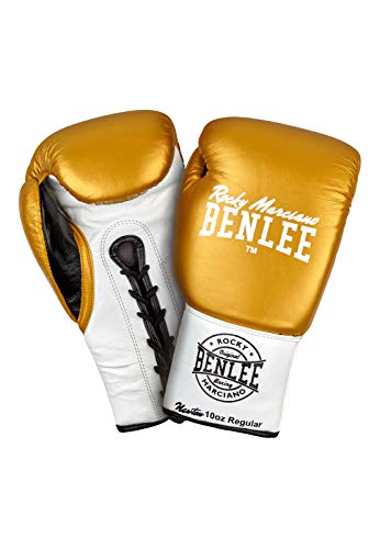 Benlee Rocky Marciano Unisex – Erwachsene Newton Leather Contest Gloves, Gold/White/Black, 08 oz R von BENLEE Rocky Marciano