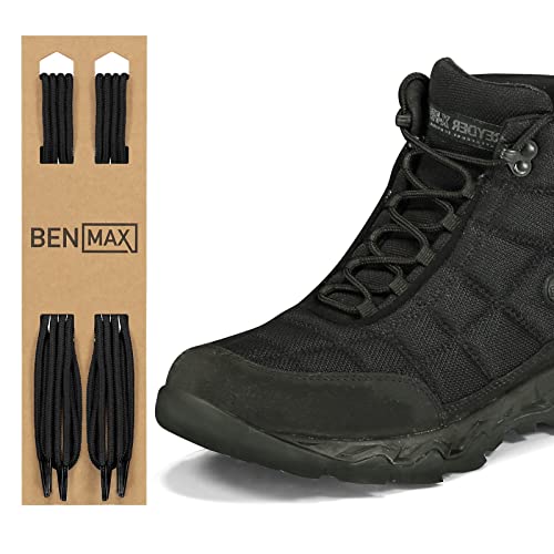 BENMAX SPORTS 2 Paar Schnürsenkel Runde – Schuhbänder 4 mm Runde Reißfeste Schnursenkel für Stiefel, Sportschuhe, Arbeitsschuhe (Schwarz, 105 cm) von BENMAX SPORTS