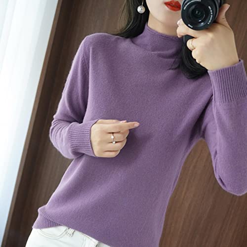 BEQUAH Wollpullover Damen Halber Rollkragen Kaschmir Pullover Frauen Warme Pullover Damen Pullover Herbst Winter Damen Pullover - Lila Farbe, XL von BEQUAH