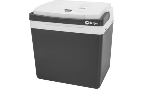 BERGER Thermoelektrische Kühlbox 25L KÜHLT und WÄRMT | Elektrische Kühlbox mit Anschluss 12V & 230V für Auto, Camping, Steckdose | Multifunktionale Kühltasche elektrisch SCHWARZ von BERGER