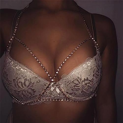 Strass Brustkette Kristall Körperkette BH Kette Strand Bikini Party Nachtclub Für Frauen (Silber) von BERMEL