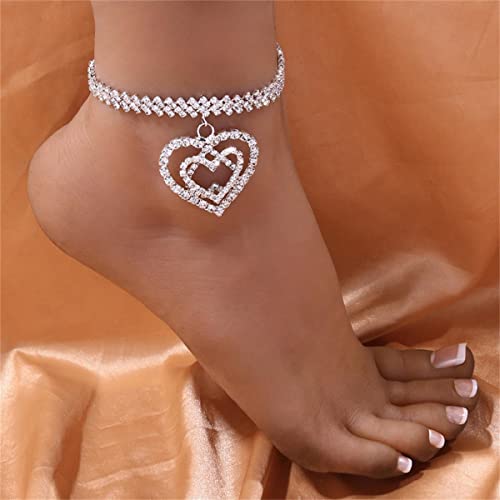 Verstellbare Knöchelketten Fußkettchen Fußkette Kristall Diamant Strand Sommer Barfuß Sandalen Knöchel Dekorieren Für Frauen Damen (Silber) von BERMEL