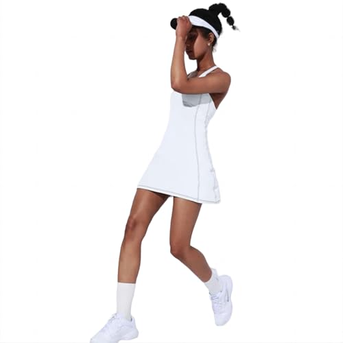 BERRIHORT Tennisrock Weibliche Tenniskleiderrock & Shorts 2 In1 Set Badminton Rock Frauen Golf Wear Shorts Kleid-Weiß-L von BERRIHORT