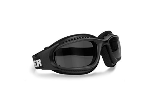BERTONI AF113 Winddichte Motorradbrille Schutzbrille with Outriggers Antibeschlag UV Schutz - Verstellbar Elastische für Motorradhelm - Transparent Linse (Dunkle Linse) von BERTONI