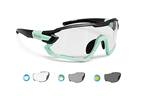 BERTONI Fahrradbrille Sport Sonnenbrille Radbrille MTB mit Sehstärke für Brillenträger mod. QUASAR (Schwartz-Aquamarin/Selbsttönende) von BERTONI