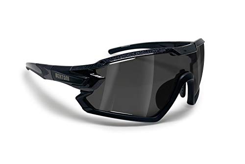 BERTONI Fahrradbrille Sport Sonnenbrille Radbrille MTB mit Sehstärke für Brillenträger mod. Quasar (Schwartz/Silber Verspiegelt) von BERTONI