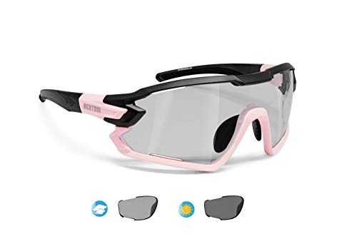 BERTONI Fahrradbrille Sport Sonnenbrille Radbrille MTB mit Sehstärke für Brillenträger mod. QUASAR (Schwartz-Rosa/Selbsttönende Polarisierte) von BERTONI