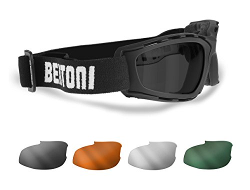 BERTONI Motorradbrille 4 Beschlagfreie Wechselgläser - Winddichte Rahmen - AF120B Helmbrillen von BERTONI