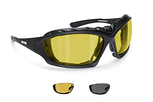 BERTONI Photochrome Polarisierte Motorradbrille - mit austauschbare Bügel oder Kopfband - mod. 366 Motorradbrille Windschutz für Brillenträger mit Sehstärke (Photochrome Polarisierte Gelbe Linsen) von BERTONI
