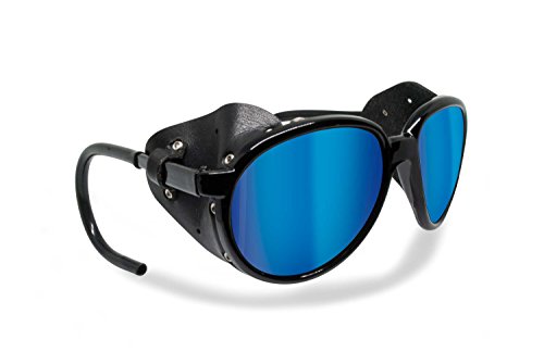 BERTONI Polarisierte Bergbrille Gletscherbrille Bergsteigerbrille Skibrille Trekking mod. Cortina Sonnenbrille - Glänzend Schwarz (Blau verspiegelt - Polarisiert) von BERTONI