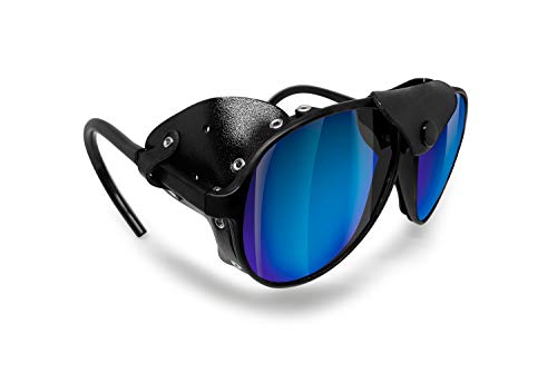 BERTONI Polarisierte Sonnenbrille Bergbrille Gletscherbrille Bergsteigerbrille Skibrille Trekking mod. ALPS Italy (Schwarz - Polarisierte Blau Verspiegelt) von BERTONI