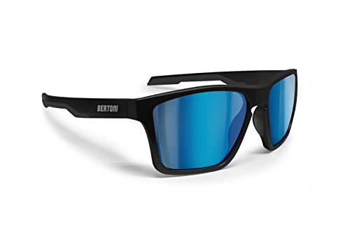 BERTONI Sport Polarisierte Sonnenbrille für Herren Damen in TR90 100% UV Block mod. Fulvio (Matt Schwarz - Polarisierte Blaue Spiegel Linsen) von BERTONI