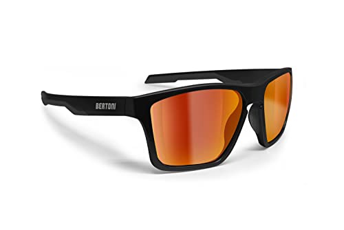 BERTONI Sport Polarisierte Sonnenbrille für Herren Damen in TR90 100% UV Block mod. Fulvio (Matt Schwarz - Polarisierte Rote Spiegel Linsen) von BERTONI