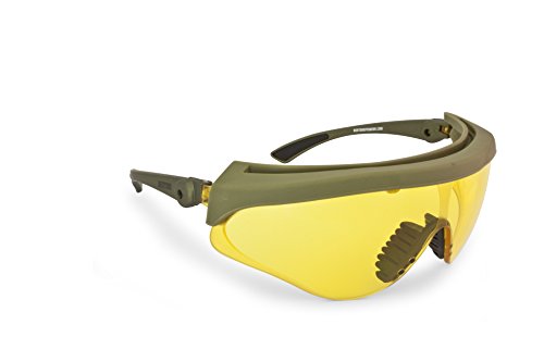 Ballistische Schutzbrille Schießbrille Sicherheitsbrillen Beschlagungsfrei Bruchsicher Lens von Bertoni Italien - Arbeitsschutzbrille AF869 - Militär-Grün Soft-Touch (Gelbe Linse) von BERTONI