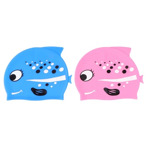 BESPORTBLE 2 STÜCKE Schöne Elastische Cartoon Fisch Design Badekappen Kinder Silikon Badekappen für Jungen und Mädchen (Rosa + Blau) von BESPORTBLE
