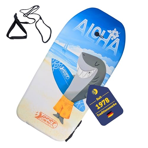 BEST SPORTING Bodyboard Kinder – Leichtes Surfbrett für Strand, Meer & Schwimmbad | 92 x 46 x 5 cm | In verschiedenen Designs | Inkl. Leash für sicheren Halt (Aloha) von BEST SPORTING
