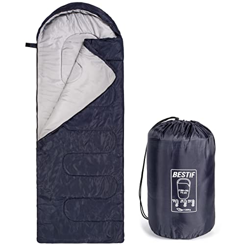 BESTIF Schlafsack für Camping Outdoor Deckenschlafsack Sommer Wasserdicht Ultraleicht Kleines Packmaß Tragetasche 210x75cm (Dunkelblau, 210 x 75 cm) von BESTIF