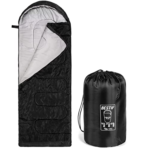 BESTIF Schlafsack für Camping Outdoor Deckenschlafsack Sommer Wasserdicht Ultraleicht Kleines Packmaß Tragetasche 210x75cm (Schwarz, 210 x 75 cm) von BESTIF