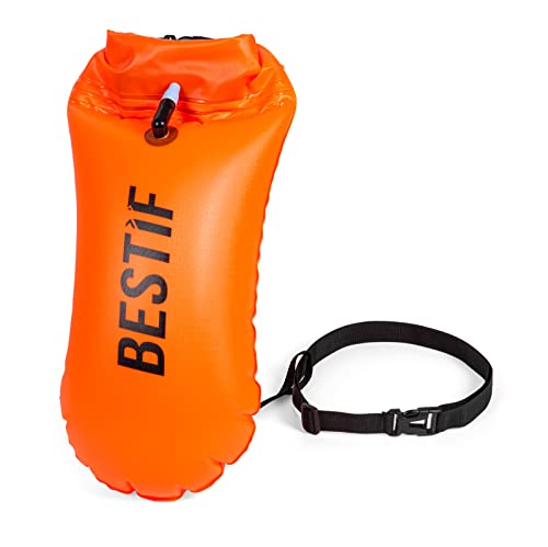 BESTIF Schwimmboje für Erwachsene Schwimmhilfe Aufblasbar | Triathlon Swimming Buoy 15L Hohe Sichtbarkeit beim Schwimmen (Orange mit Trockentasche) von BESTIF