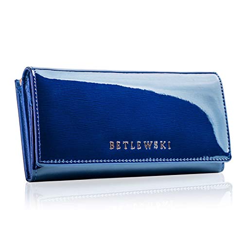 BETLEWSKI® Damengeldbörse aus echtem Leder RFID Geldbeutel Damen sehr schöne Farben mit vielen Fächern, inkl Geschenkbox | Ledergeldbörse Royal, Blau von BETLEWSKI