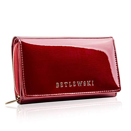 BETLEWSKI Damengeldbörse aus echtem Leder RFID Geldbeutel Damen sehr schöne Farben mit vielen Fächern, inkl Geschenkbox | Ledergeldbörse Royal, Rot von BETLEWSKI