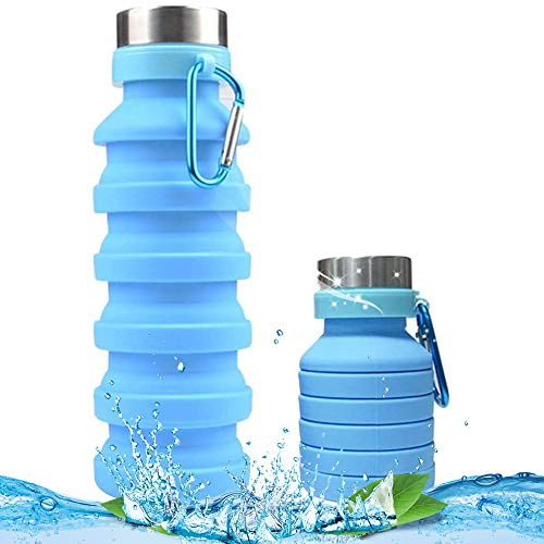 BETOY Faltbare Wasserflaschen, 550ML Faltbare Auslaufsicher Sportflasche, BPA Frei Silikon Flasche Wiederverwendbar Trinkflasche für Reise Camping Radfahren Klettern mit Karabinerhaken von BETOY