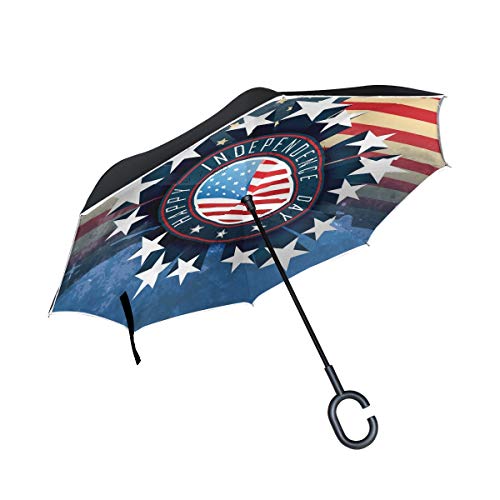 Amerikanische Sternflagge Reversion Invertierter Umgekehrter Regenschirm Langschirm UV-Schutz Umbrella Winddicht Schirme für Auto Jungen Mädchen Frauen von BEUSS