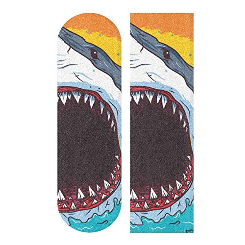 BEUSS Ölgemälde Hai Muster Skateboard Griptape rutschfest Selbstklebend Longboard Griptapes Aufkleber Griffband(84 * 23cm 1pcs) von BEUSS