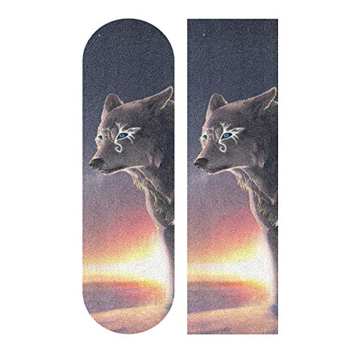 BEUSS Sonnenaufgang Kunst Wolf Muster Skateboard Griptape rutschfest Selbstklebend Longboard Griptapes Aufkleber Griffband(84 * 23cm 1pcs) von BEUSS